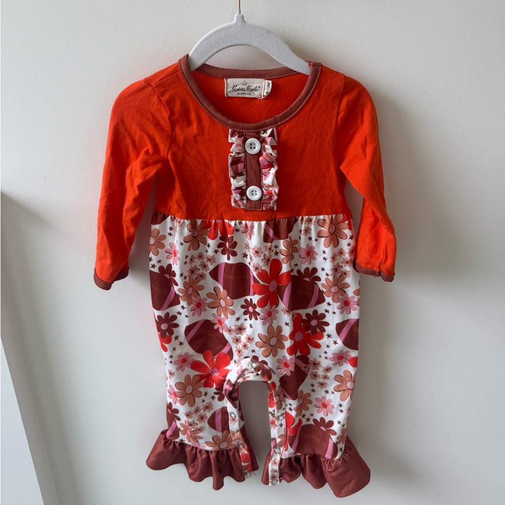 Marie Nicole Orange and Brown Floral Kids One Piece